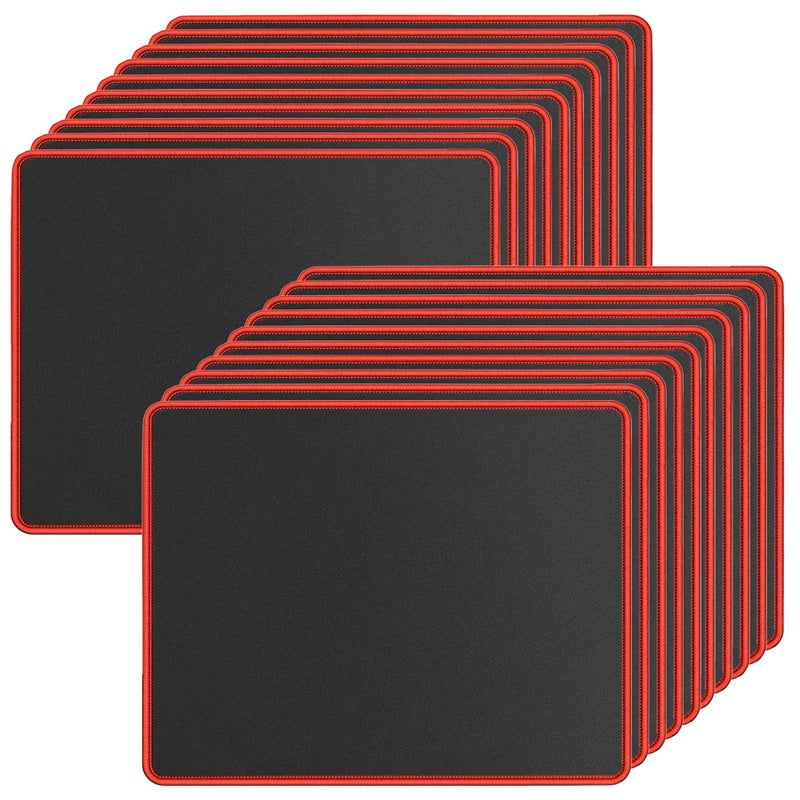 SaiTech IT 20 Pack Gaming Mouse Pad, Water Resistance Coating Natural Rubber Gaming Mouse Pad with Stitched Edges & Non-Slippery Rubber Base (9.84 x 8.27 Inch) - Black with Red Stitched Border - Image 1
